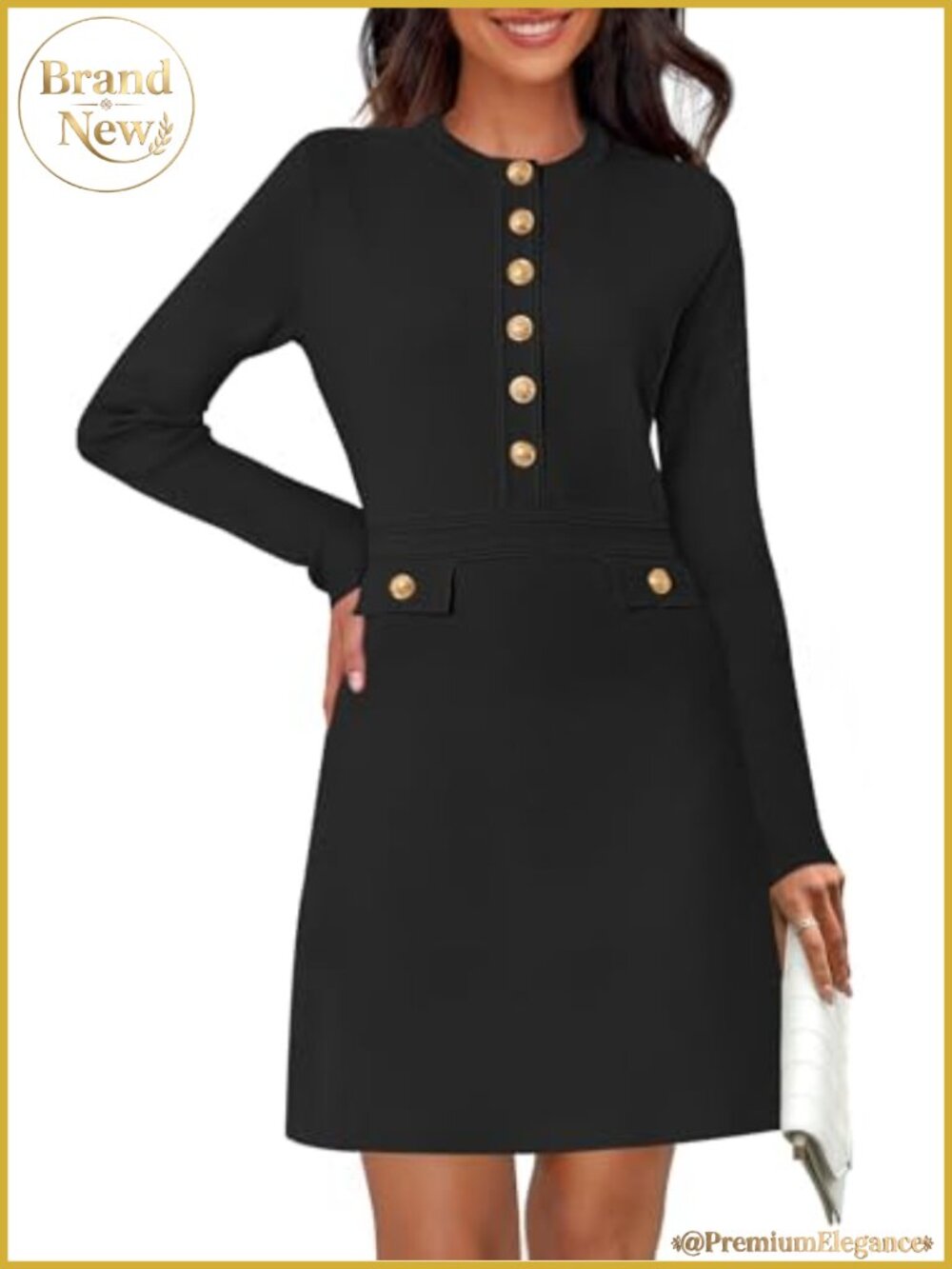 MEROKEETY Long Sleeve Ribbed Knit Sweater Dress Button Back Mini